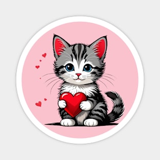 Cute cat with red heart  in valentine Magnet